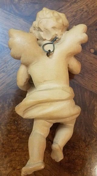 Hand Carved Wooden Wall Hanging Angel Cherub Putti Putto Playing the Mandolin 4