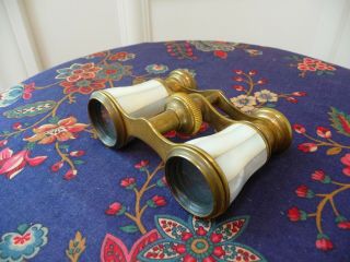 Vintage Antique Mother Of Pearl Brass Theater Opera Glasses