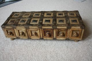 Vintage Tramp Folk Art Jewelry Trinket Wooden Box,  Wood Metal Unique Ooak