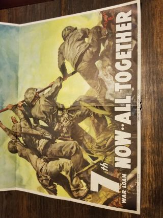 WW2 7th War US TREASURY Loan Poster 18 X 26 Iwo Jima Now All Together 3