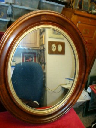 Antique Oval Mirror In Walnut Frame C.  1900 Gold Accent