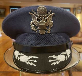 Usaf Us Air Force Named Field Officer Service Dress Blues Hat Flight Ace Sz 7