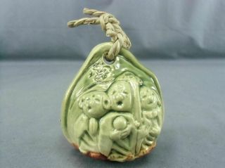 Japanese Ceramic Bell Dorei Lost Souls Screaming Demon Vtg Pottery Green Dr136