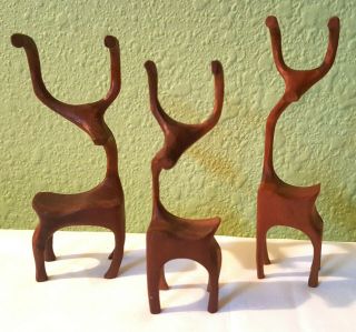 Vintage Danish Modern Wooden Deers Figurines 3 Carvings Eames Dansk Mid Century
