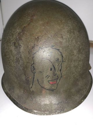 Ww2 D - Day Us Army Military Liner&steel Pot M - 1 Camo Painted ?helmet Combat Worn