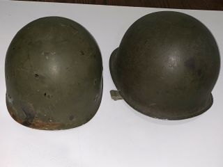 WW2 D - Day US Army Military liner&Steel Pot M - 1 Camo Painted ?Helmet Combat Worn 3