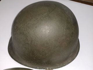 WW2 D - Day US Army Military liner&Steel Pot M - 1 Camo Painted ?Helmet Combat Worn 5