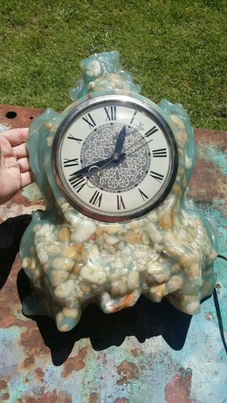 Vintage Resin " Vomit Clock " Color Icey Blue With Curved Glass Face