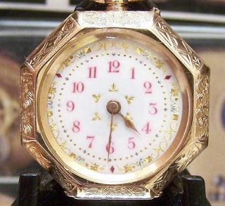 Antique C1905 Rare Octagonal Solid 18k Gold Pocket Watch Wow Dial Spares/repair