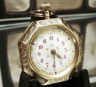 ANTIQUE C1905 RARE OCTAGONAL SOLID 18K GOLD POCKET WATCH WOW DIAL SPARES/REPAIR 6