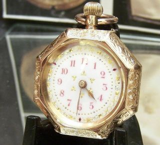 ANTIQUE C1905 RARE OCTAGONAL SOLID 18K GOLD POCKET WATCH WOW DIAL SPARES/REPAIR 7