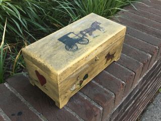 Rare 19th C Pennsylvania Dutch Paint Decorated Wooden Keepsake Love Letter Box