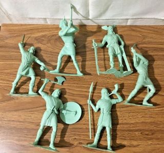 6 Various Plastic Toy 6 " Louis Marx Viking Figurines Dated 1964