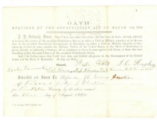Civil War 1863 Oath Of Allegiance To U.  S.  & Kentucky Doc 