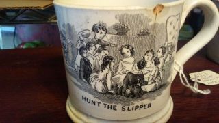 Hunt The Slipper Game Antique Staffordshire Transferware Old Child 