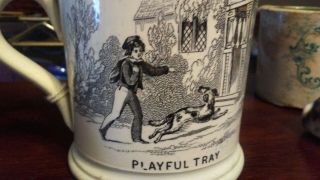 HUNT THE SLIPPER GAME Antique Staffordshire Transferware Old Child ' s Mug Rare 2