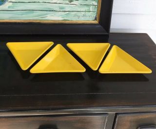 Vintage Mid Century Modern Triangle Trays,  Set Of 4,  Yellow Appetizer/ashtrays