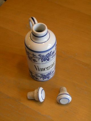 Antique Flow Blue Blue Onion Germany Poss.  Meissen Vinegar Handled Jar Two Lids