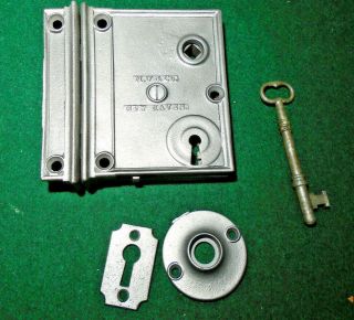 1864 Mallory Wheeler Rim Lock Complete Set W/key Great (11783)