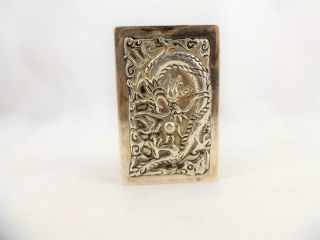 Antique Chinese Dragon Silver Matchbox Cover Holder 
