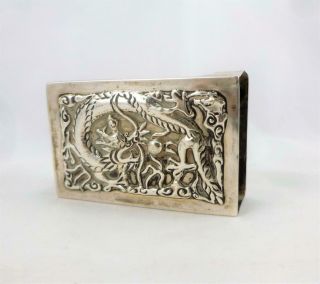 Antique Chinese Dragon Silver Matchbox Cover Holder ' Yu Tai Hua ' Hunan 1920 ' s 2