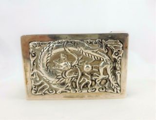 Antique Chinese Dragon Silver Matchbox Cover Holder ' Yu Tai Hua ' Hunan 1920 ' s 6