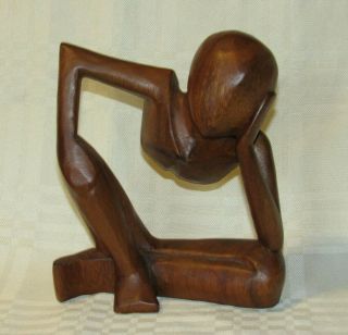 Rare Vintage Mid Century Modern Monkey Pod Wood Sculpture The Thinker