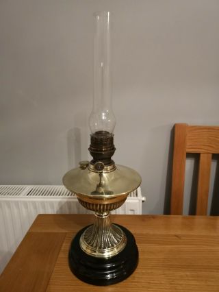 Vintage Victorian Wizard Brass Oil Lamp With Glass Chimney Ceramic Base
