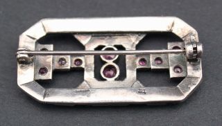 Art Deco Sterling Silver Marcasite & Faux Ruby Glass Stone Pin Brooch 5