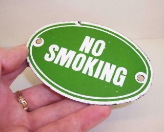 Vintage No Smoking Stove Enameled Enamel Sign Dodo Design Green & White Oval