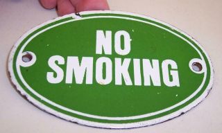 Vintage NO SMOKING Stove Enameled ENAMEL SIGN Dodo Design GREEN & WHITE Oval 3