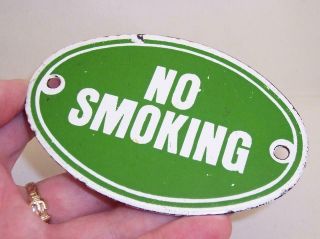 Vintage NO SMOKING Stove Enameled ENAMEL SIGN Dodo Design GREEN & WHITE Oval 4