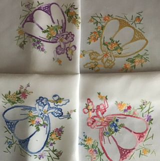 PRETTY VINTAGE HAND EMBROIDERED TABLECLOTH CRINOLINE LADIES 8