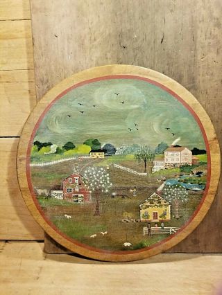 Antique Primitive Folk Art Painted Wood Cutting Board Scene Signed Dated Unusual
