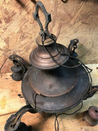 Antique Lightolier Brass Chandelier Ceiling Lighting Fixture - Parts Or Restore