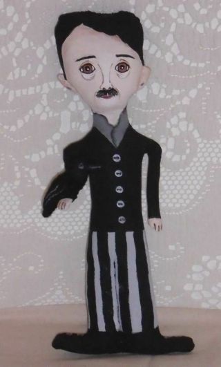 Primitive Folk Art Edgar Allan Poe Doll Crow Shelf Sitter Ornie Ooak Halloween