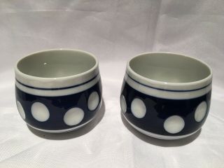 Vintage Japanese Sometsuke Porcelain Sake Cups Guinomi? Blue White Dots Japan