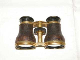 Vintage Paris French Opera Glasses Black With Dark Brown Leather - Large