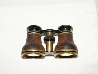 Vintage Paris French Opera Glasses Black Gold Brown Leather