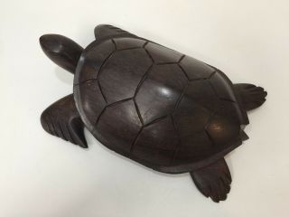 Vintage Hand Carved Iron Wood Sea Turtle Figurine,  12 " L X 7 1/2 " W X 3 1/3 Tall