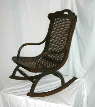 Vtg Antique Childs Cane And Solid Wood Small Rocking Chair Rare