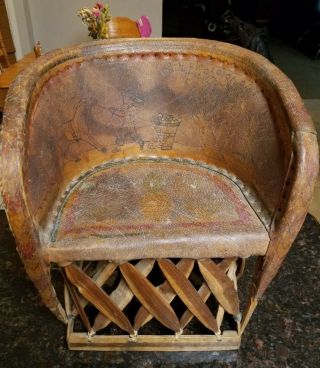 Antique Mexican Equipale Leather Child ' s Chair Hand Painted Rare Find 2