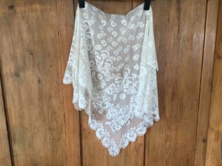 Antique Lace/embroidered Net Shawl/veil - White