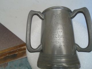 Antique 1893 Three Handled Glass Bottom Prize Tankard With Harrow Interest