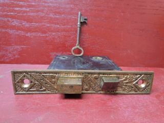Antique Rhc Reversible Mortise Lock W Skeleton Key Pat 1877 003