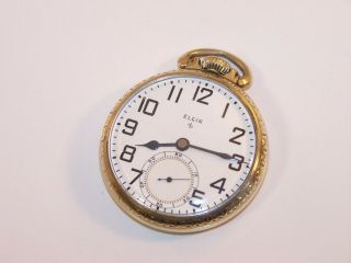 1949 Elgin 16s 17 Jewel 573 10k Gold Filled Lever Set Pocket Watch.