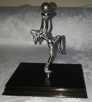 Chrome Nude Woman Figurine Art Deco On A Wooden Base 18cm Tall Overall Cnwf