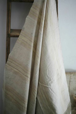 Antique French Linen Ticking Pannel Beige Tones C1900