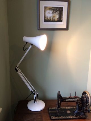Vintage White Anglepoise 90 Desk Lamp With Stamp In Shade