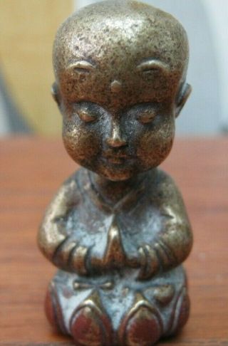 Unusual Miniature Bronze Chinese Buddha Buddhist Bronze Sat On Lotus Flower